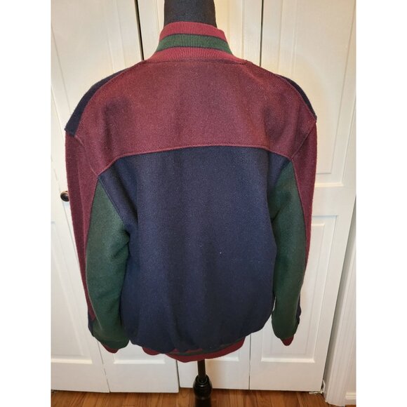 Vintage 90's Wool Navy/Burgundy/Green Letterman Jacket Leather Trim S Streetwear - Picture 2 of 8